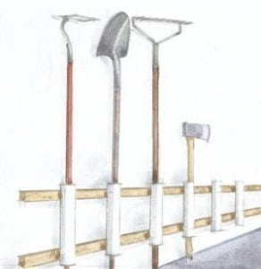 garden tools on wall