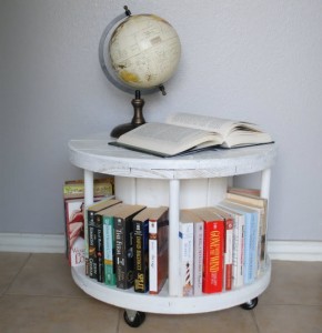 Books on spool side table