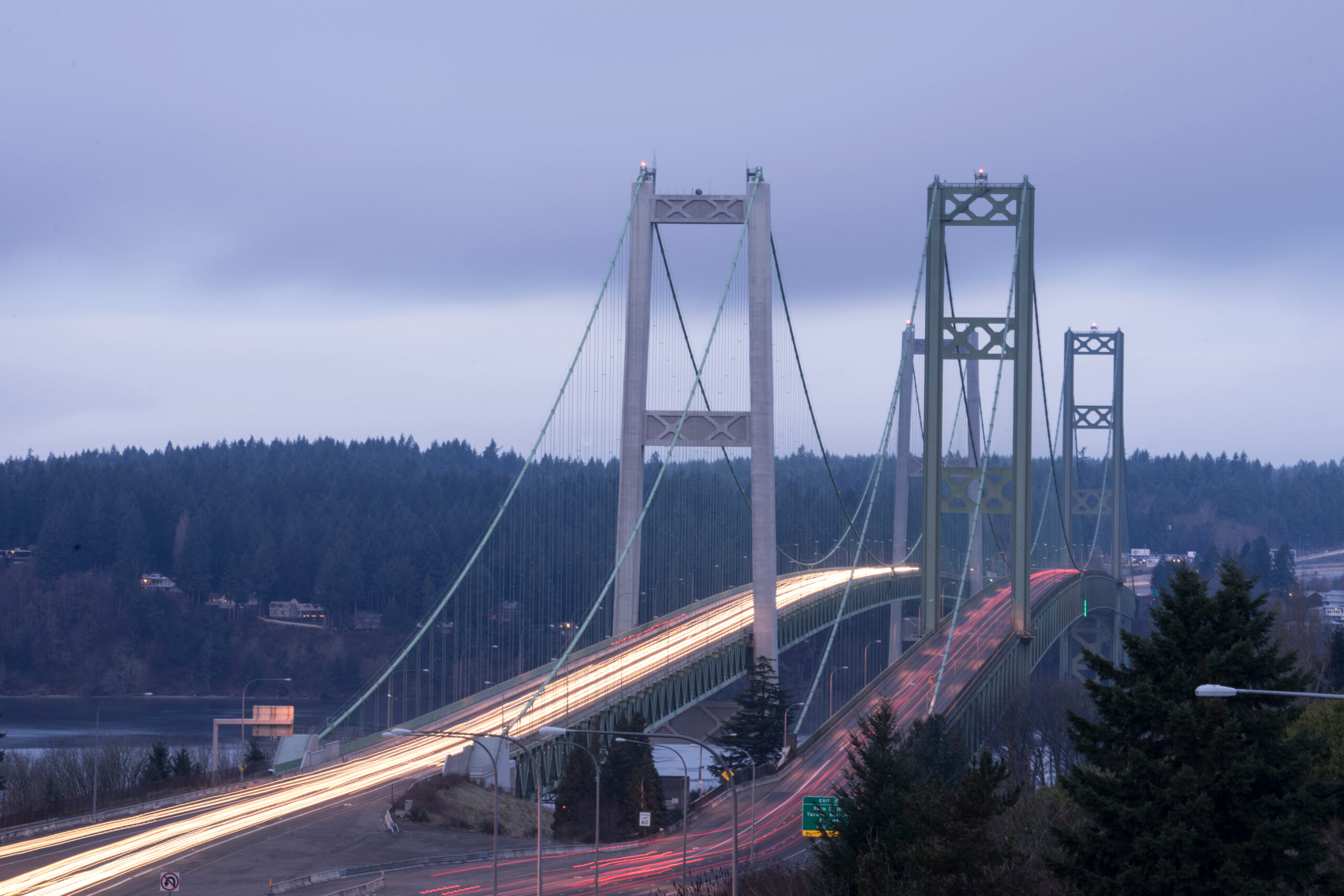 aerial shot of the Tacoma Narrows Bridge