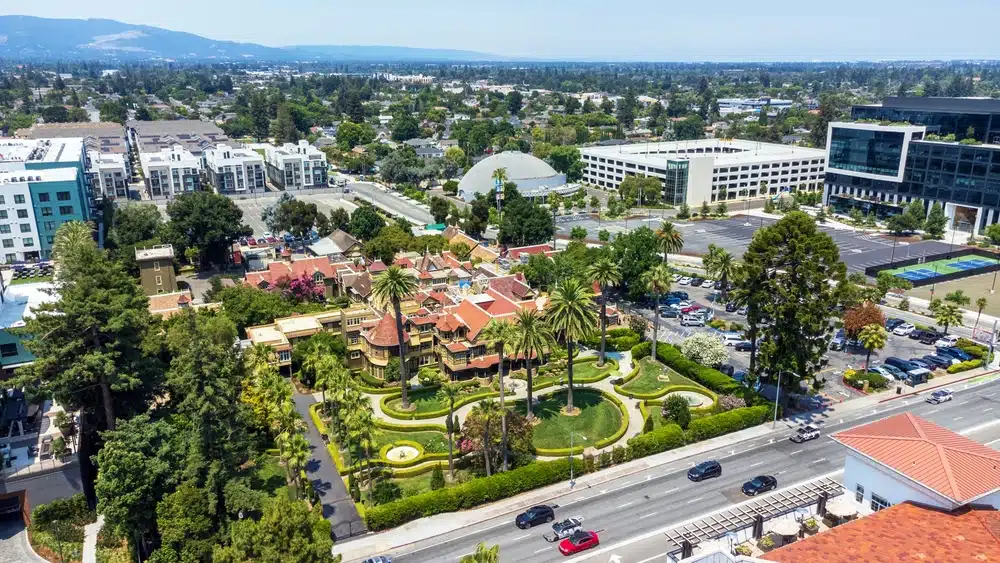 Aerial view of historic Winchester Mystery House