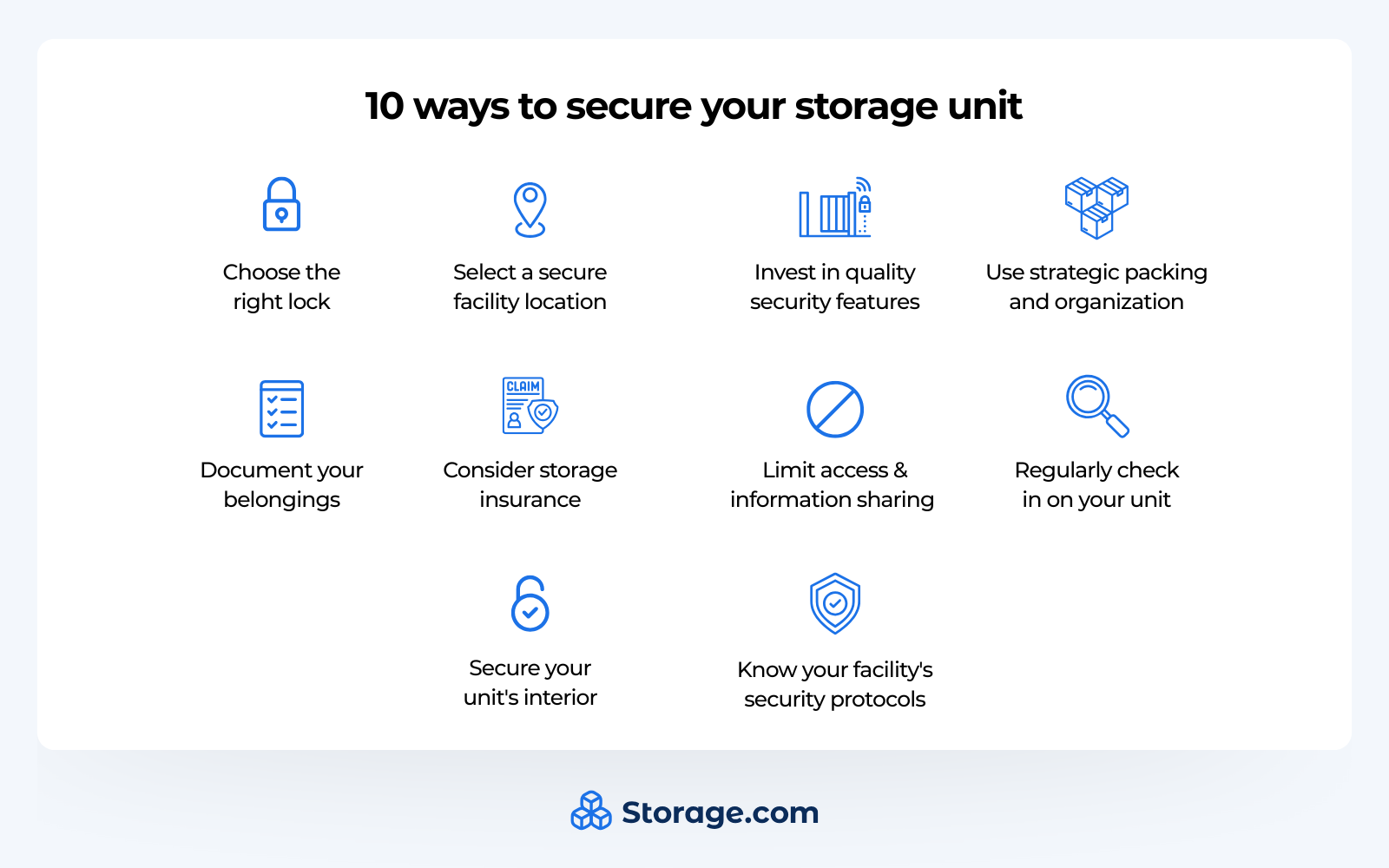 Graphics with 10 ways to secure a storage unit