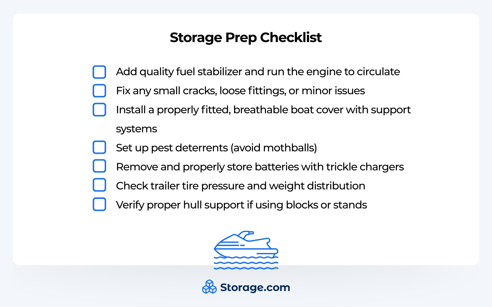 Checklist for boat storage prep