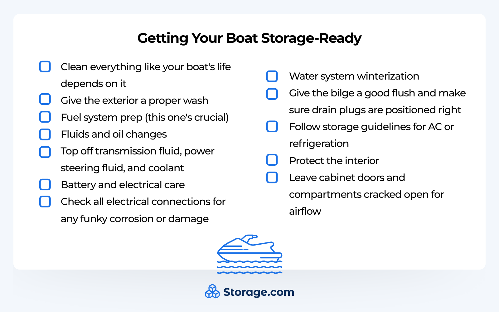 Checklist to get a boat storage-ready