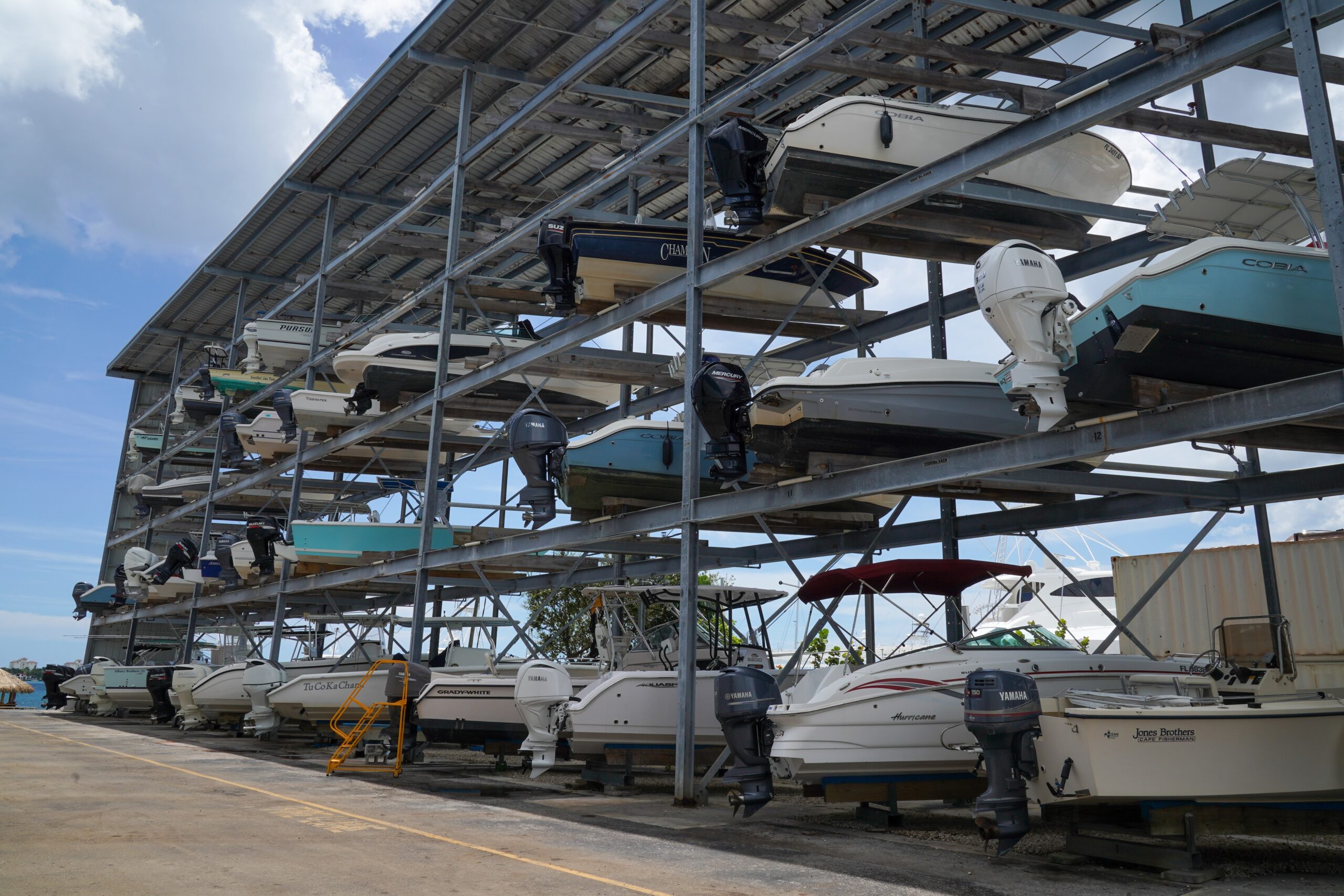 Boats parked on dry stack