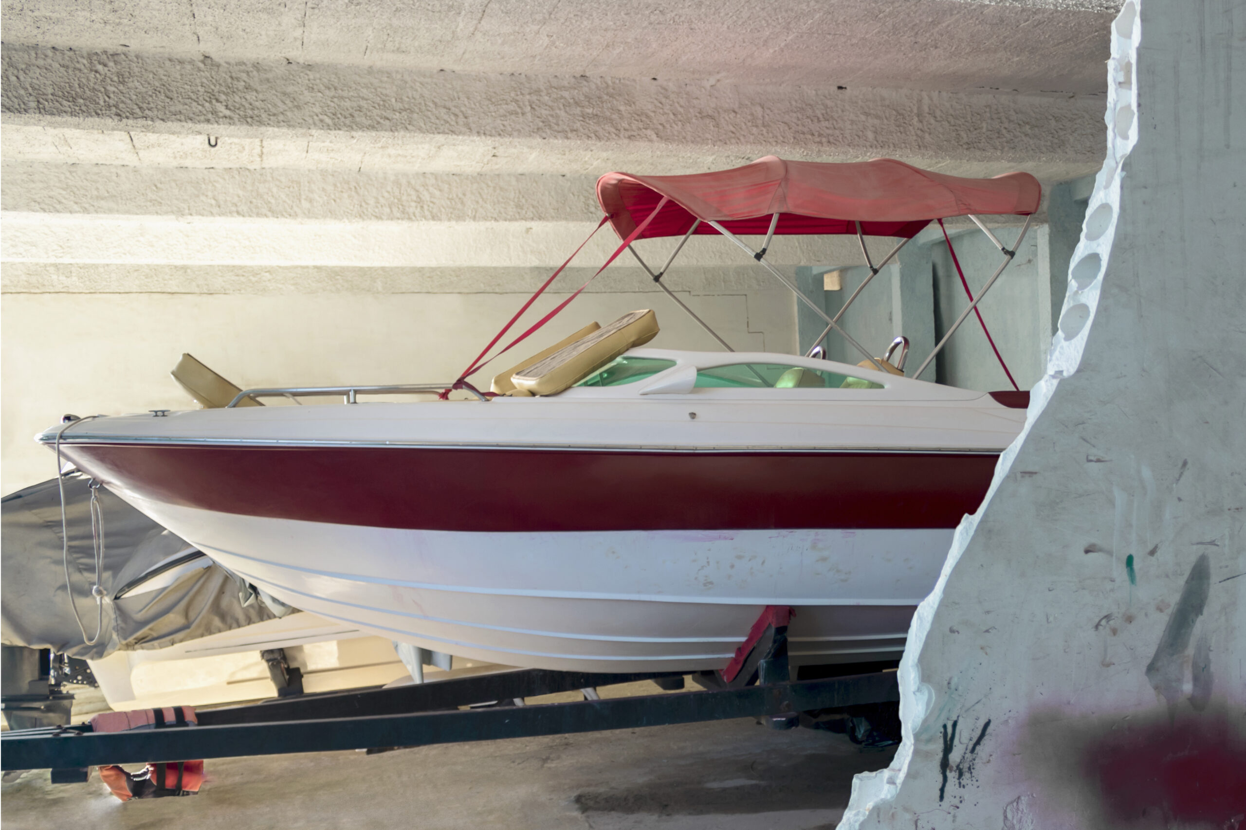 A boat parked indoor