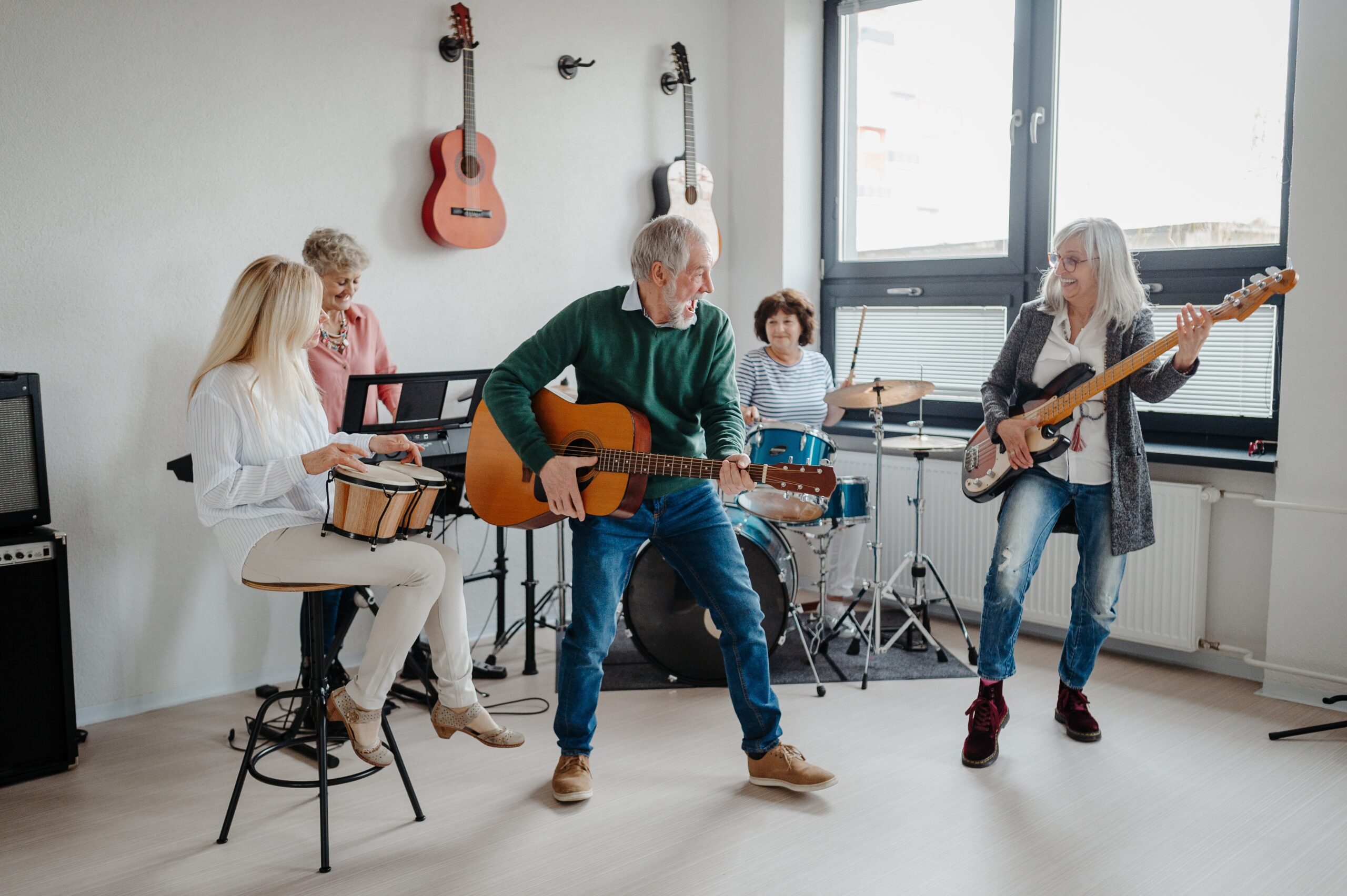 a band practicing at a community center