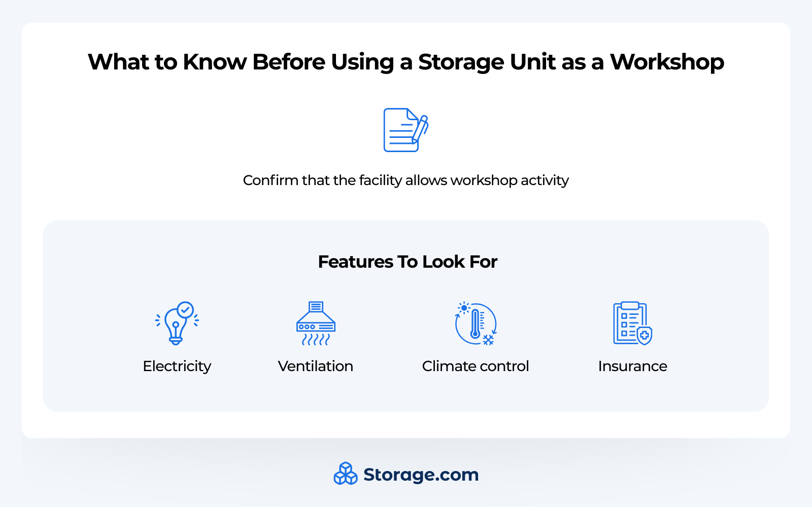 What to know before using storage units as a workshop