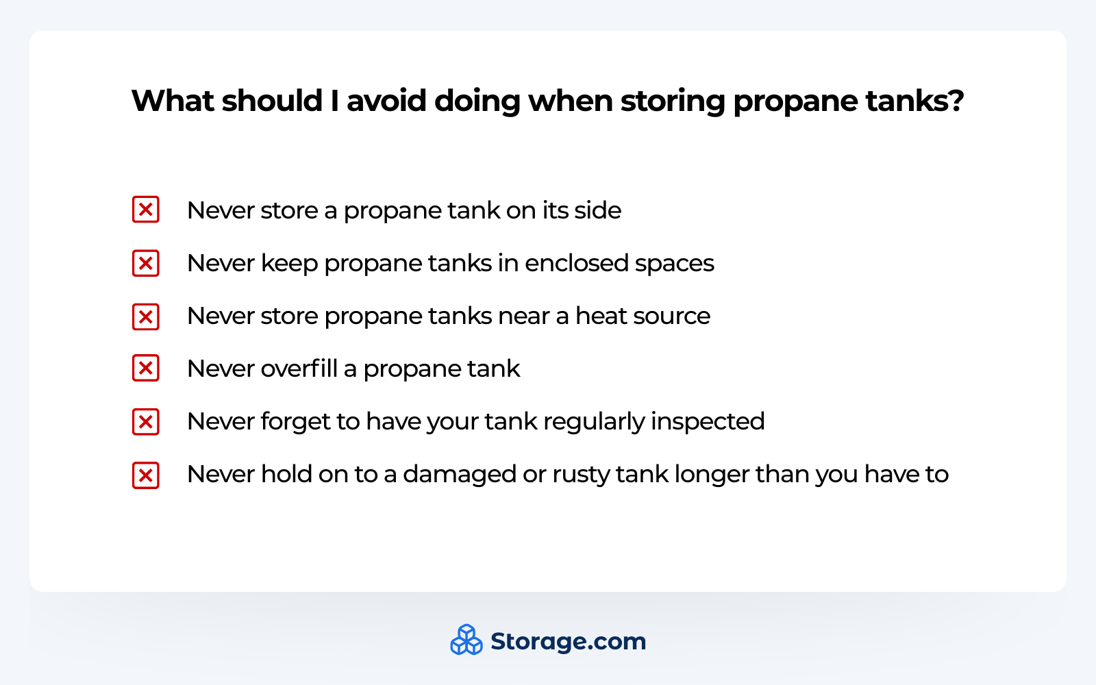 what to avoid when storing propane tanks