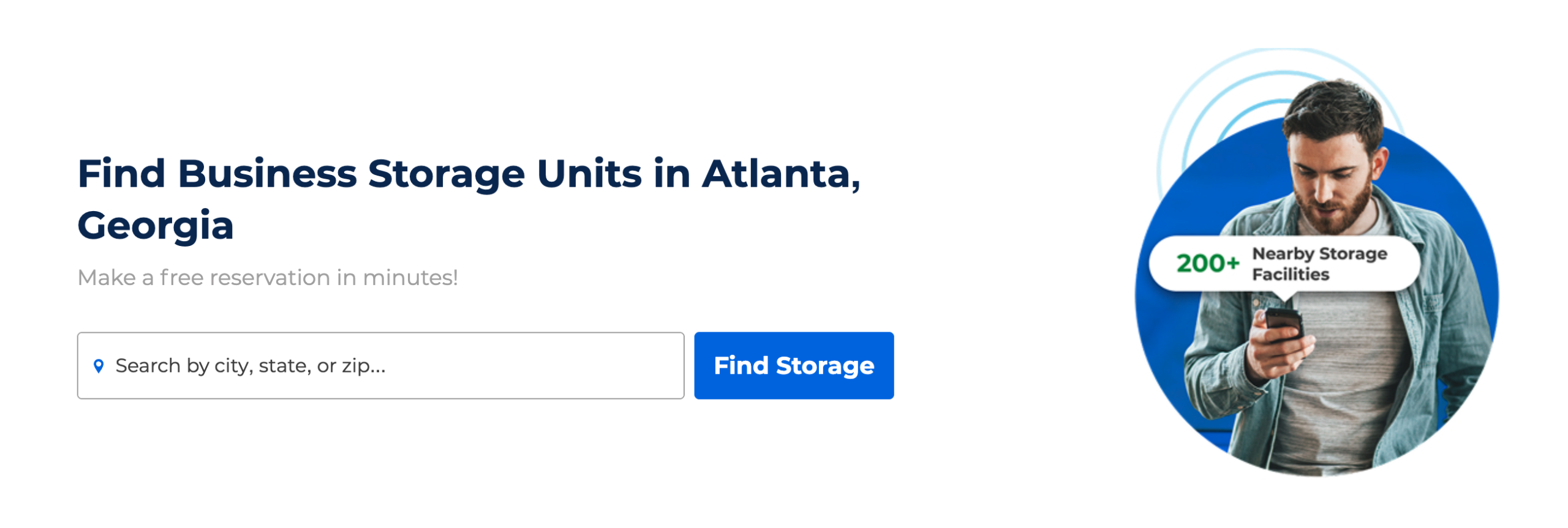 A screenshot of Storage.com's search bar for Business storage